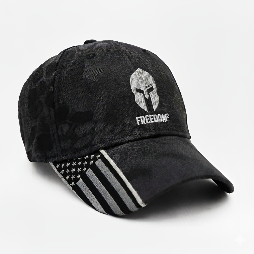 Kryptic Camo American Flag Silver Spartan/Freedom2-Baseball Cap