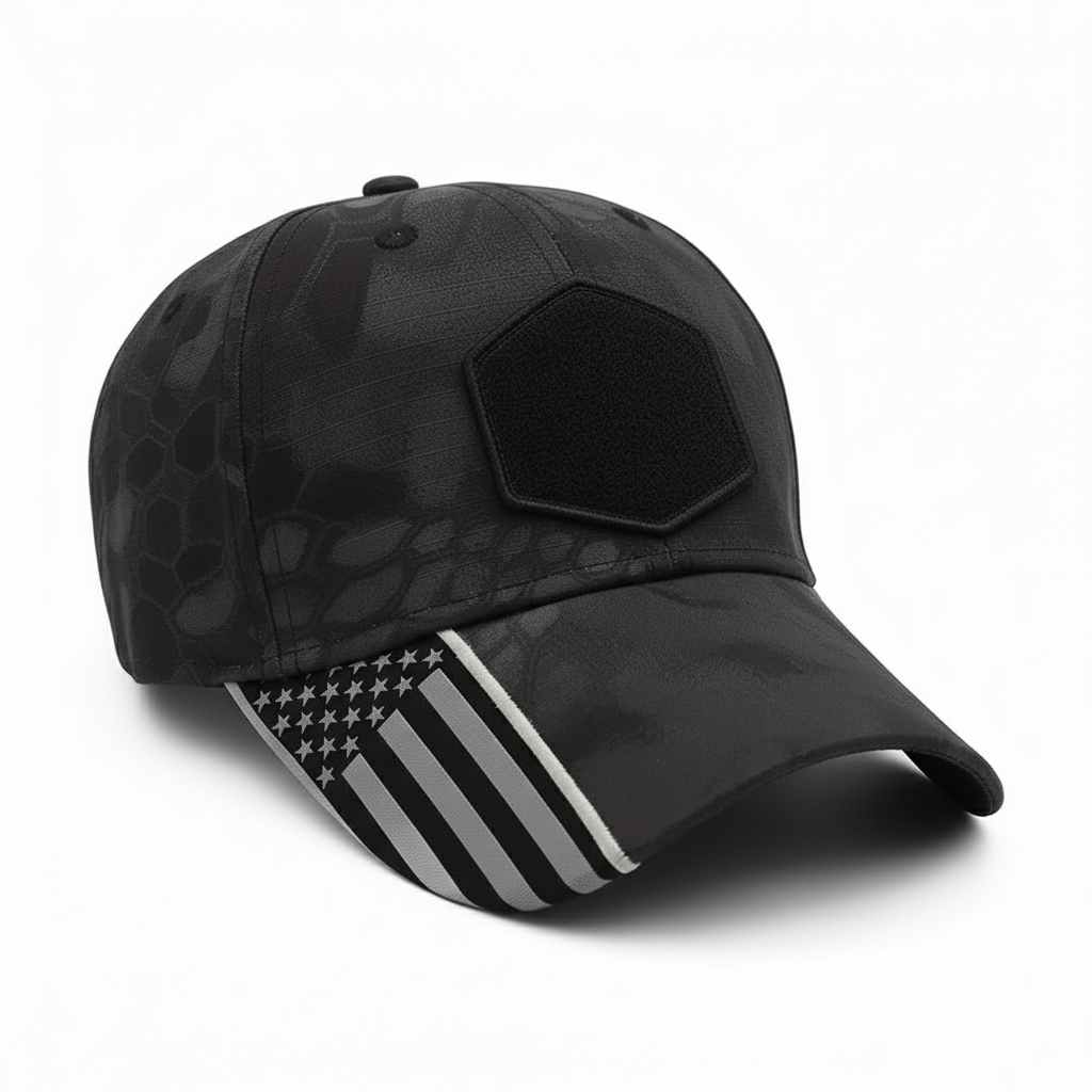 Kryptic Camo American Flag Black Hexagon Velcro-Baseball Cap