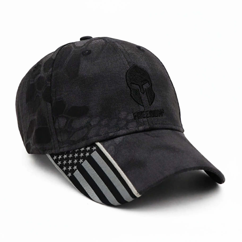 Kryptic Camo American Flag Black Spartan/Freedom2 Black-Baseball Cap