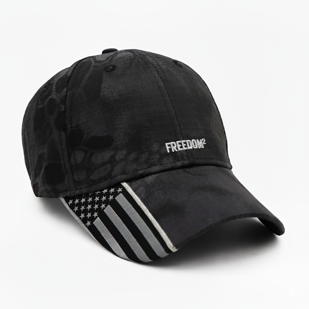Kryptic Camo Black American Flag Silver Freedom2-Baseball Cap