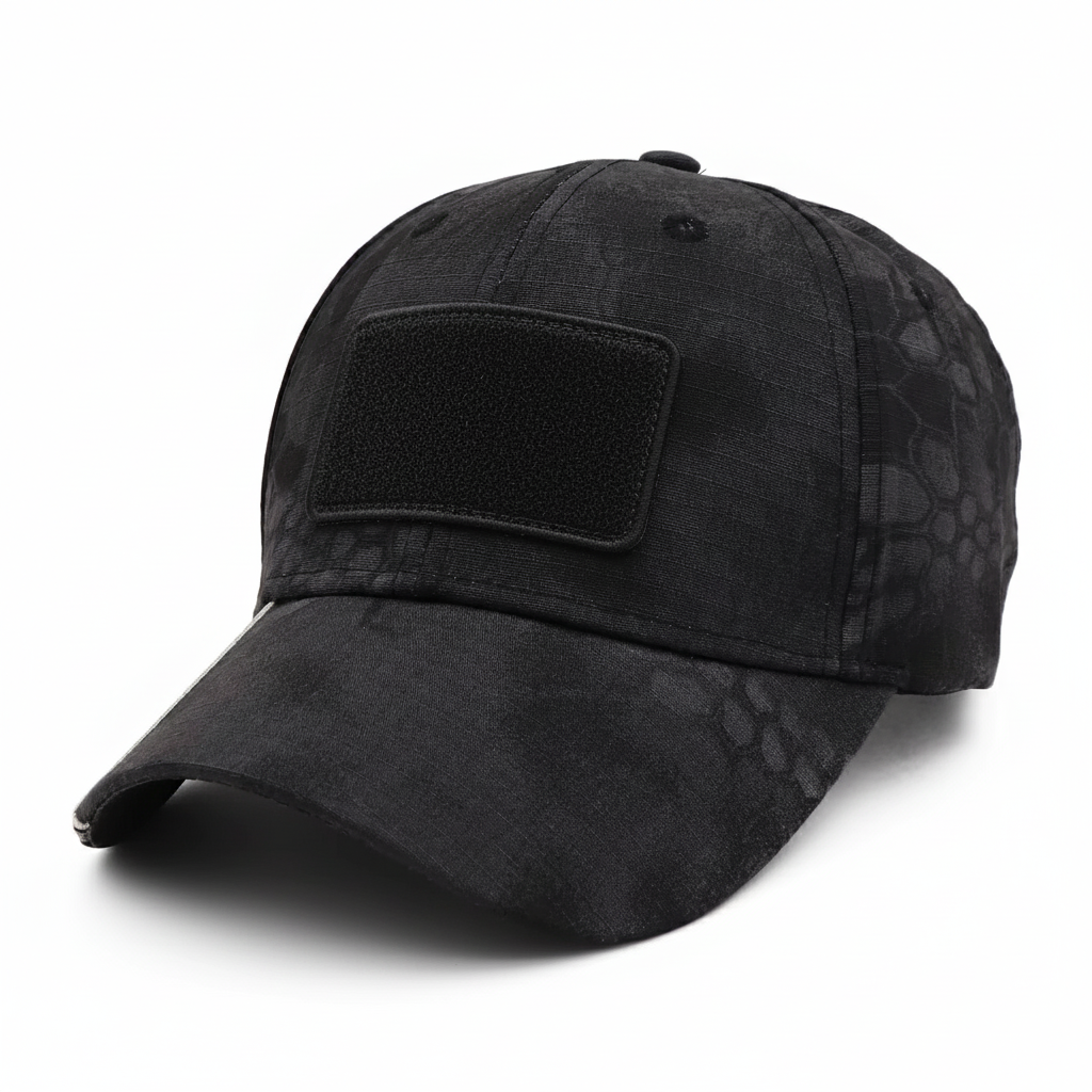 Kryptic Camo American Flag Black Rectangle Velcro-Baseball Cap