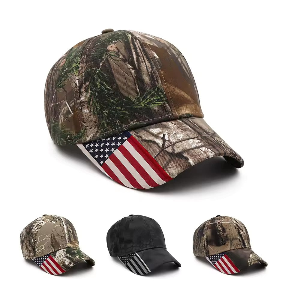 Real Tree Camo American Flag Hat (No Logo)-Baseball Cap