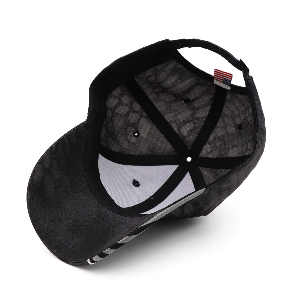 Kryptic Camo American Flag Black 3 Cross Logo-Baseball Cap