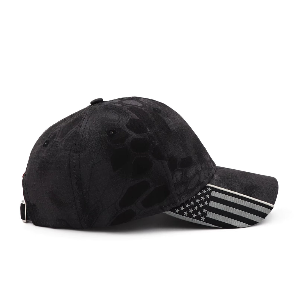 Kryptic Camo American Flag Black 3 Cross Logo-Baseball Cap