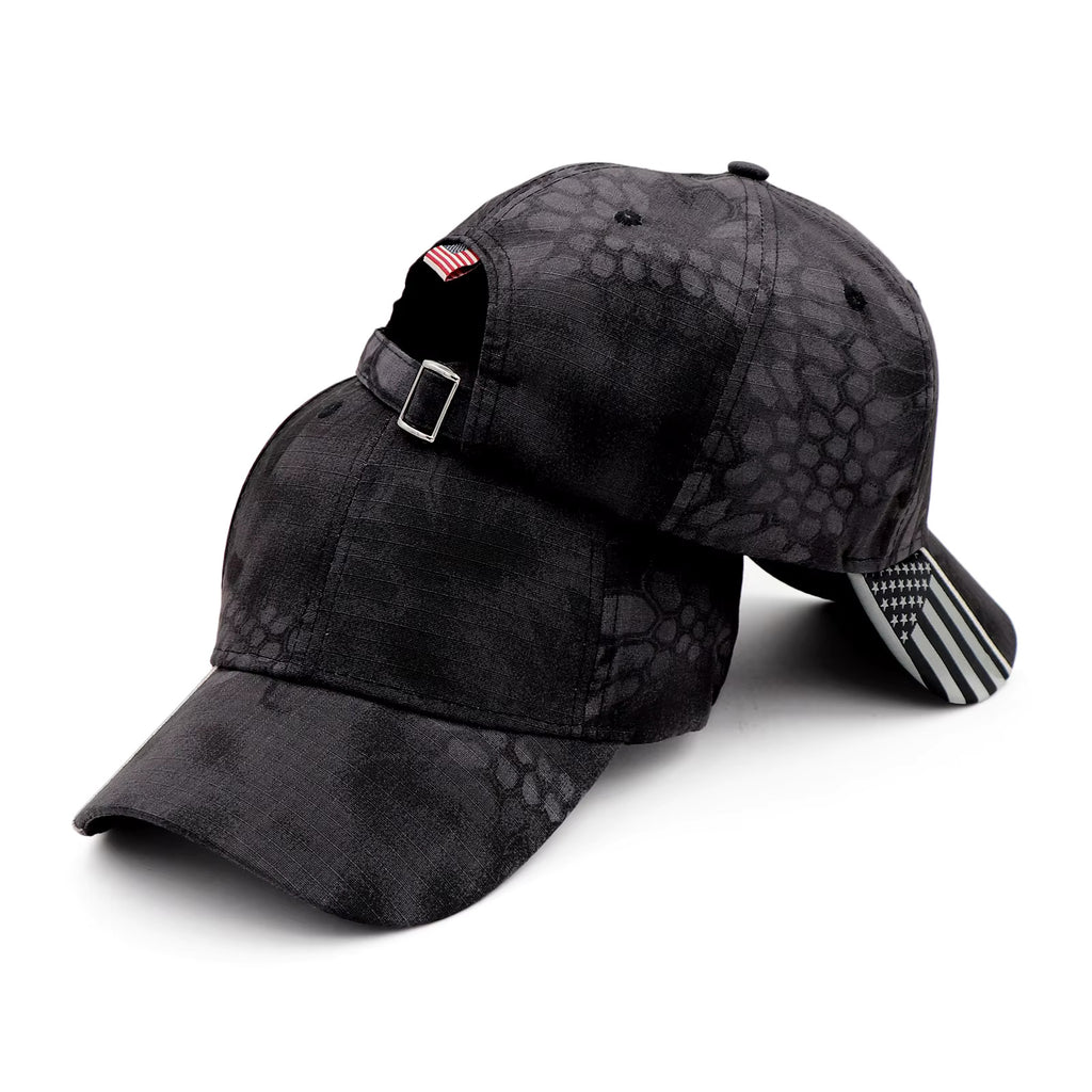 Kryptic Camo American Flag Black 3 Cross Logo-Baseball Cap