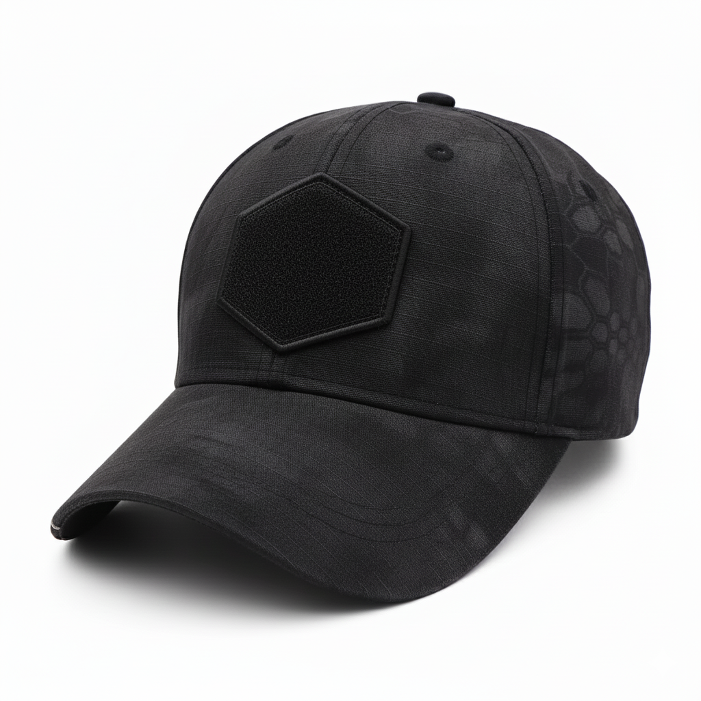 Kryptic Camo American Flag Black Hexagon Velcro-Baseball Cap